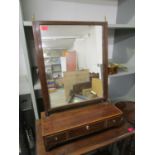 An Edwardian mahogany swing mirror with inlaid decoration, one long flanked by two short drawers