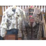 A retro bomber style fabric and rabbit fur ladies jacket, the rabbit fur being dyed in various