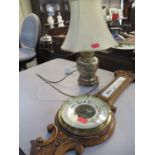 A late 20th century modern oriental style table lamp decorated with gilt outlined painted leaves, on