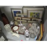 A mixed lot to include pictures, prints, books, modern lighting, modern Emperor wall clock, vase and