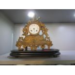 A Japy Freres French gilt metal mantle clock with white enamel Roman dial, the movement striking