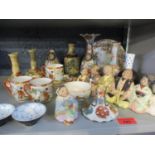A quantity of oriental items to include an eggshell part coffee set and a pair of Satsuma vases,