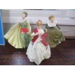 Two Doulton figures to include Geraldine HN2348, Alexandra HN 2398 and a Worcester figure First