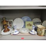 A 19th century continental tile A/F and mixed items to include Boac/BA inflight dining items, an oil