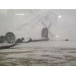 Paul Bisson - a winter landscape with a windmill and barn limited edition print 2/25 signed in