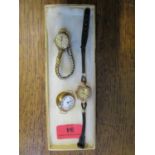 An early 20th century 15ct gold cased manual wind wristwatch, a J W Benson 9ct gold cased ladies