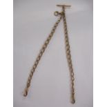 A 9ct gold watch chain with T-Bar marked 375, weight 30.7g