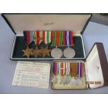 A group of five WWII campaign medals, together with mixed medals and a name tag