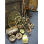 Victorian copperware and later to include a warming pan and cooking pots