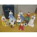 Nine mixed Royal Doulton figures to include Alexandra, This Little Pig and others
