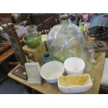 A mixed lot to include a carboy, treen lamp, Doulton jardiniere and other items