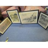 A group of four framed and glazed oriental pictures