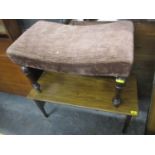 An early 20th century stool, together with a mahogany coffee table on four tapering legs