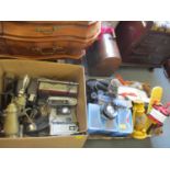 Mixed electricals, three Roberts radios, corkscrews, cameras and accessories, garage-related