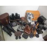 Mixed cameras, binoculars and accessories to include Bdex Paillard, Mark Scheffel binoculars and