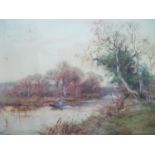Henry Charles Fox - 'On The Ouse', with a fisherman in a rowing boat, watercolour signed and dated