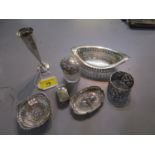 A group of German and English silver and white metal items to include a Chinese silver napkin ring