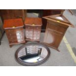 A mixed lot to include a valet stand, oval wall mirror, and a pair of bedside chests
