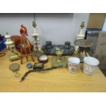 An interesting miscellaneous lot to include an early 20th century stone desk ink stand, oriental