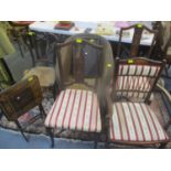 A mixed lot to include a Lloyd Loom chair, a tray, small inlaid folding table, and four mixed chairs