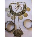 A quantity of vintage silver and white metal jewellery to include an Indian white metal coin