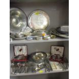A quantity of silver plate, 20th century catering dishes in various forms, cutlery and boxed