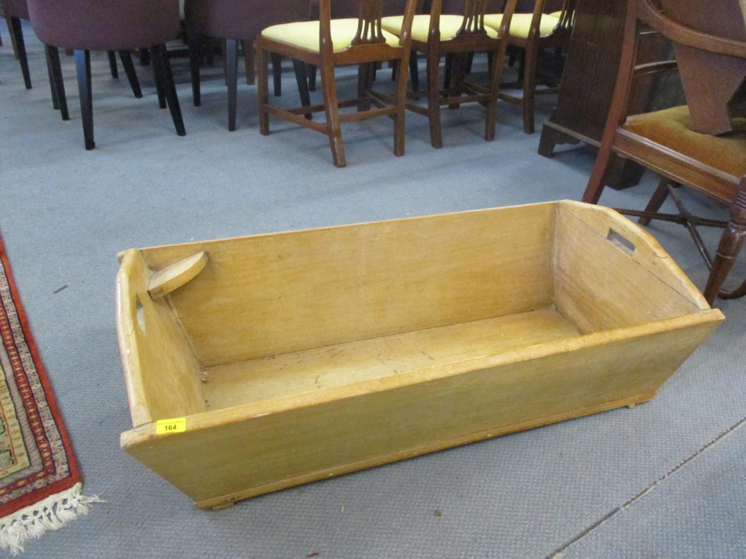 A Victorian pine wash trough with internal corner soap tray. Location:BR