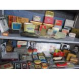 Vintage tins, cigarette boxes, signed film star photographic prints, lighters, pens, late 20th