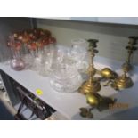 A mixed lot to include glassware and metal to include coloured hock glasses with line cut