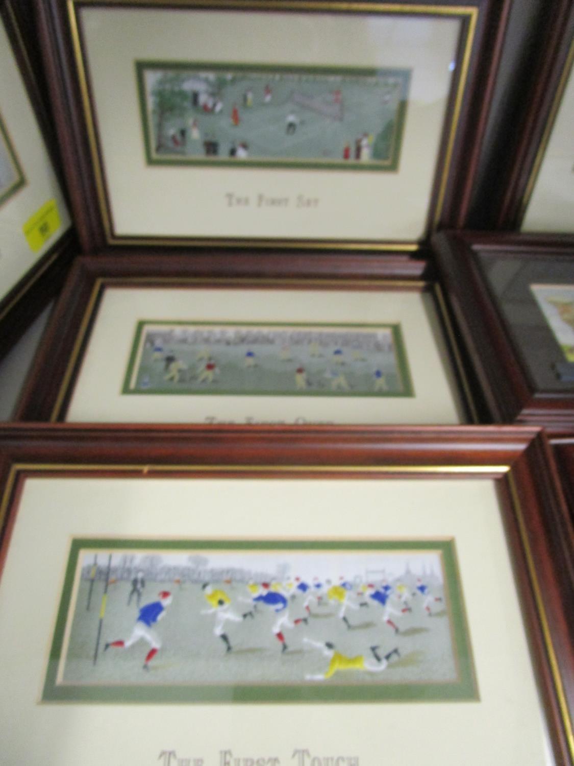 A group of six framed and glazed Cash's embroideries of sporting scenes, and a group of golfing - Image 2 of 5