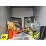 Garage related items to include three oil cans and motoring items to include two car advertising