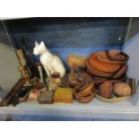 A collection of wooden items to include a Scandinavian birchwood and painted box, Mauchline box, the