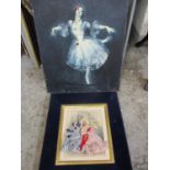 Mixed pictures to include an oil on canvas depicting a gentleman, another of a ballerina and others