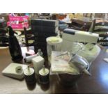 A Kenwood Chef food mixer with accessories, a Soda siphon and a set of The Business Encyclopedia and