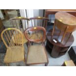 Mixed furniture to include a circular three tier occasional table, sewing table and four chairs to