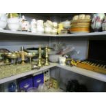 A mixed lot of metalware to include a cased set of ivory handled knives and forks, and two brass