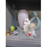 Decorative household ornaments to include Art Glass, a German bust of a toddler eating and a Spode