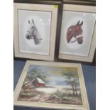 Three pictures to include two A J Gadd signed, limited edition prints depicting horses heads
