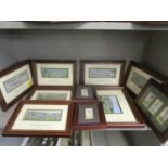 A group of six framed and glazed Cash's embroideries of sporting scenes, and a group of golfing