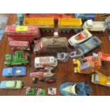 A quantity of vintage die cast toy vehicles to include a Mebetoys and Corgi trucks, together with