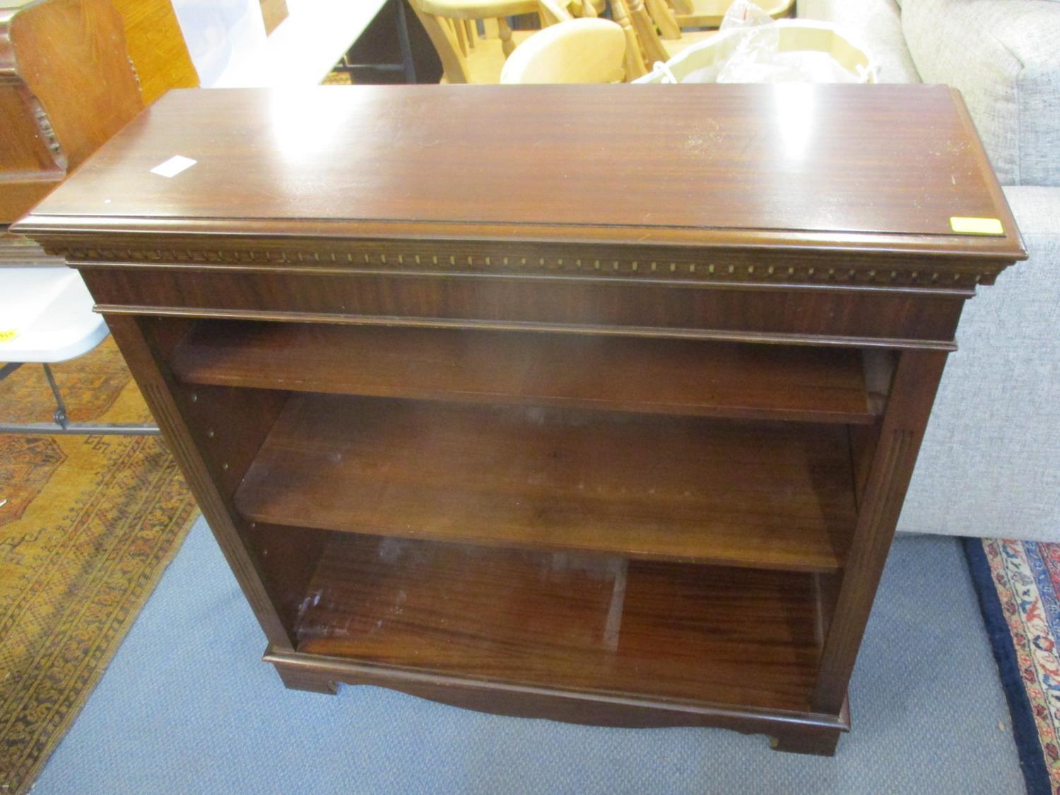 A reproduction mahogany long open bookcase, together with two reproduction mahogany open bookcases - Image 2 of 3