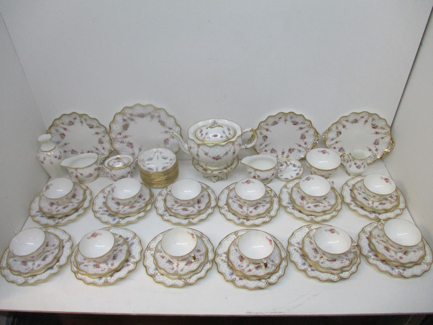 An extensive set of Royal Crown Derby Royal Antoinette pattern tea and tableware, comprising of a