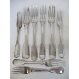 George III, George IV and Victorian silver forks comprising of four side forks and four table forks,