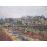 David Napp - 'Carces: Provence', a town scene with an orchard to the foreground, pastel signed and
