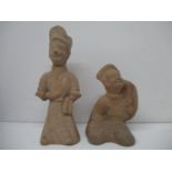 Two 20th century Chinese terracotta figures, one standing 14"h, the other kneeling, 9"h, each