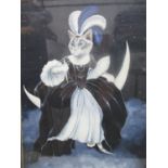 Susan Herbert - a theatrical cat with a plumed headdress and a ballgown holding a dagger, while