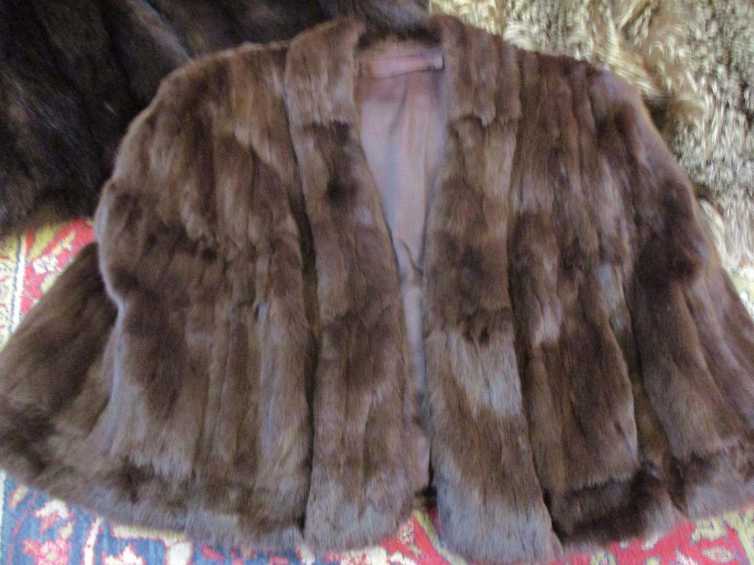 A wolf fur waistcoat, a vintage dark brown cape and a vintage dark brown mink cape - Image 2 of 4