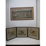 Late 20th century Indian School - a set of three tiger hunting scenes with figures on elephants