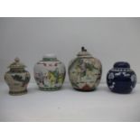 Japanese ceramics to include an Imari blue and white ginger jar decorated with figures and a crackle