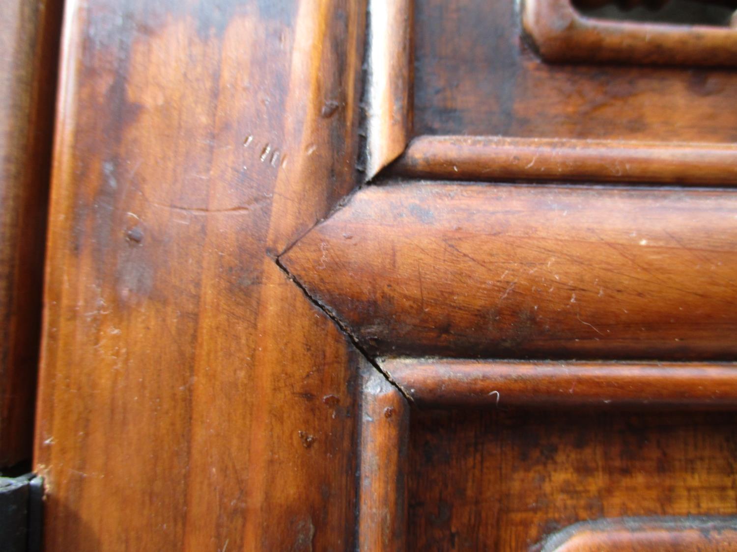 A 20th century Chinese elm four fold screen, with carved and pierced panels, decorated with animals, - Image 6 of 9